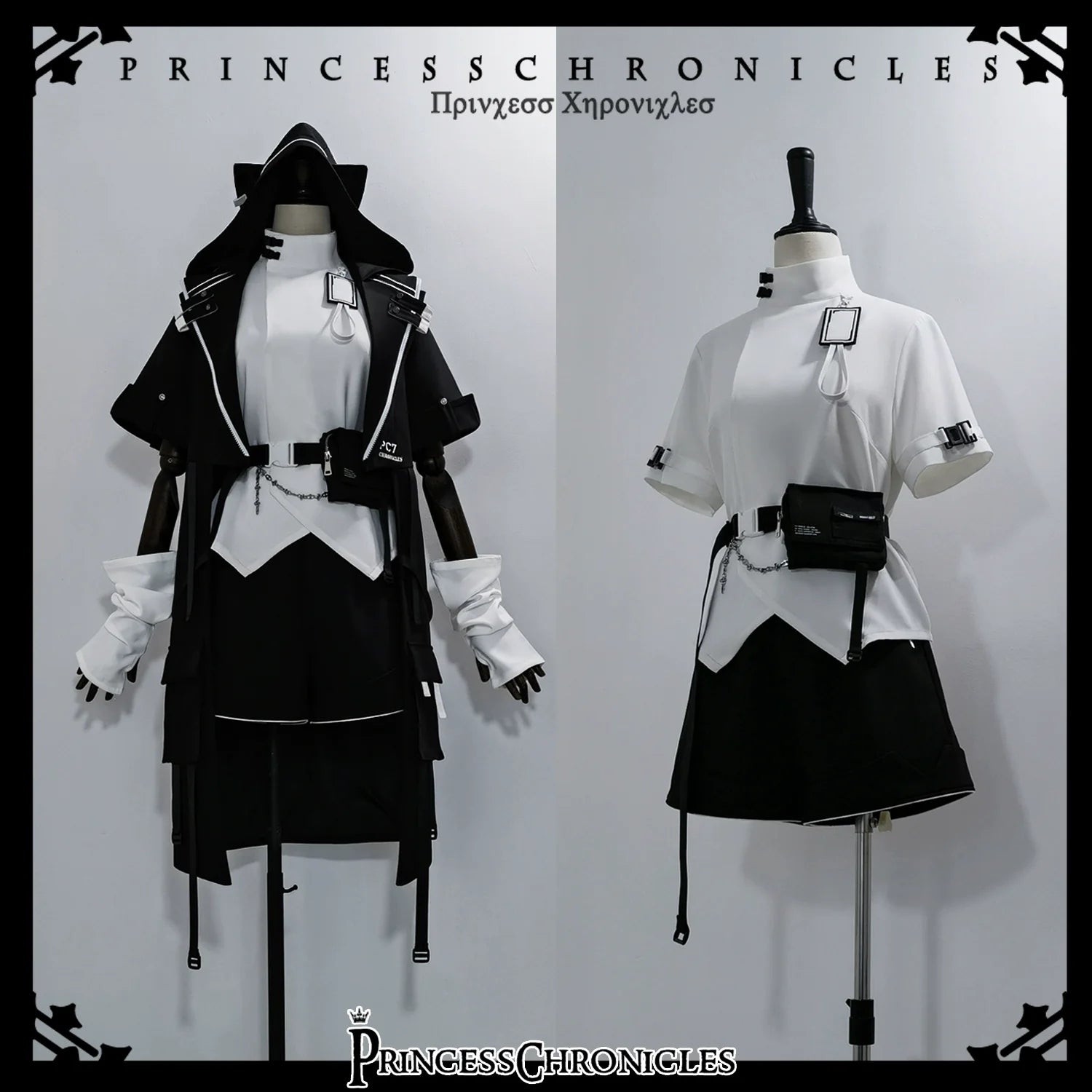 White Cat Dark - Techwear Cyberpunk Cat Ear Hooded Jacket, Pocket Shorts