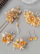 Amber Glow of Autumn - Hanfu Hair Stick & Accessories Set, Classical Chinese Hair Ornaments