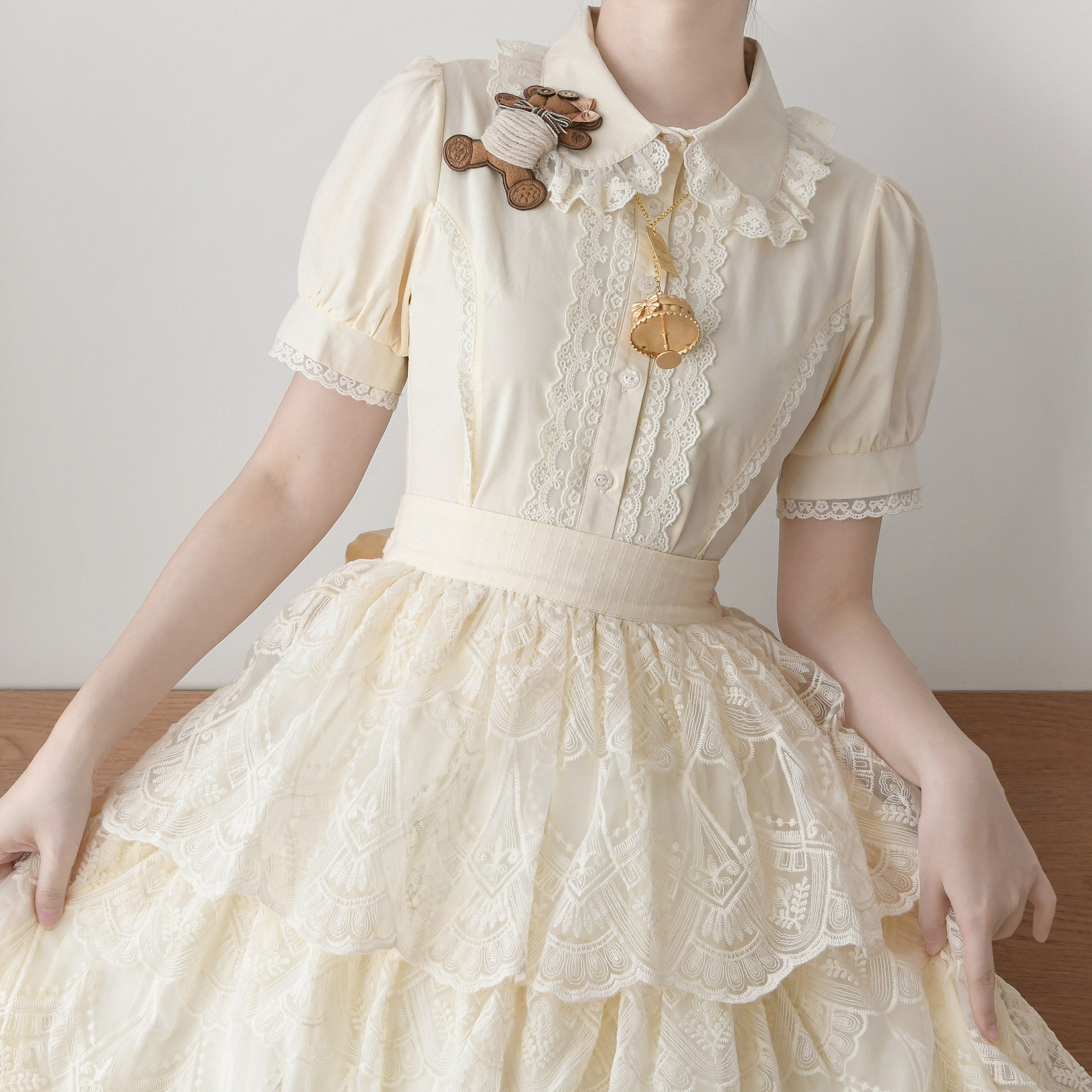 Lily - Cotton Retro Lolita Blouse with Lace Ruffles and Short Sleeve