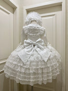 Dream Prelude - Dreamy Princess Lolita JSK Dress Suit, Tiered Lace Black
JSK + Back Trailing Bow S
