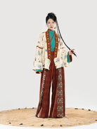Jin Dynasty Dunhuang Style Women Hanfu Cross Collar Top, Curved Collar Top & Wide Leg Pants - Wall View 壁相观 (Preorder)