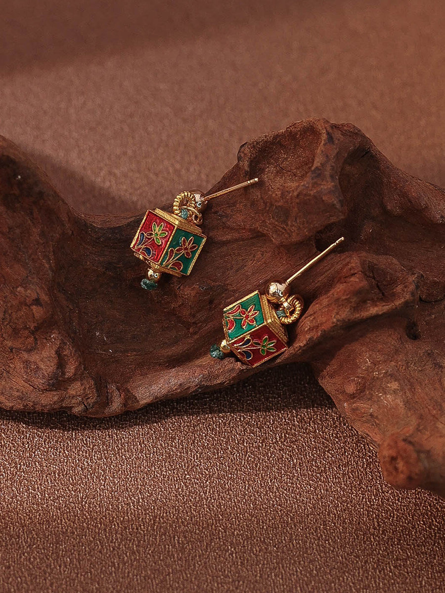 Oriental Flower Cube Earrings | Hanfu Jewelry