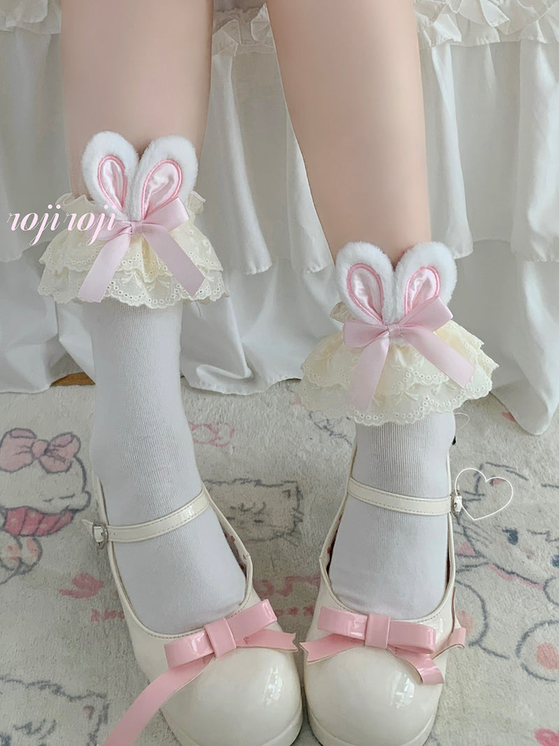 Cotton Lolita Bunny Ear Socks Summer Bow Short Socks