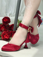 Coronation - Classic Lolita Wine Glass Shaped Heels Shoes, Detachable Bow