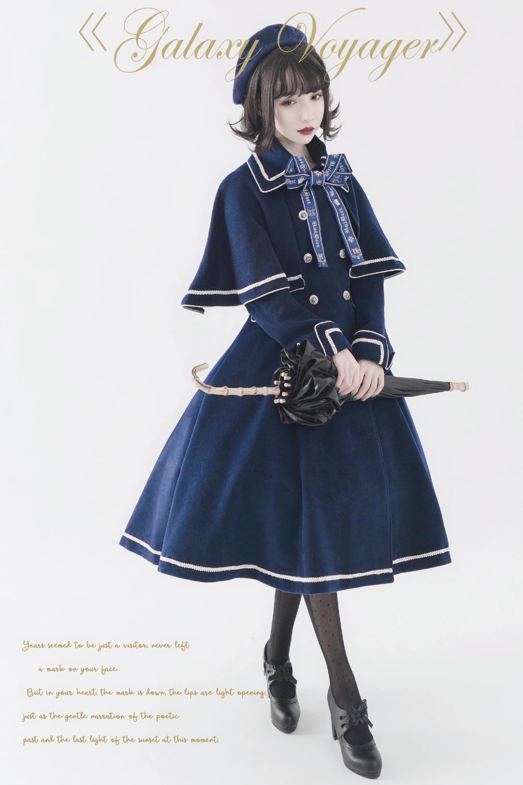 Galaxy Traveler - Classic School Lolita Overcoat with Detachable Cape and Bow