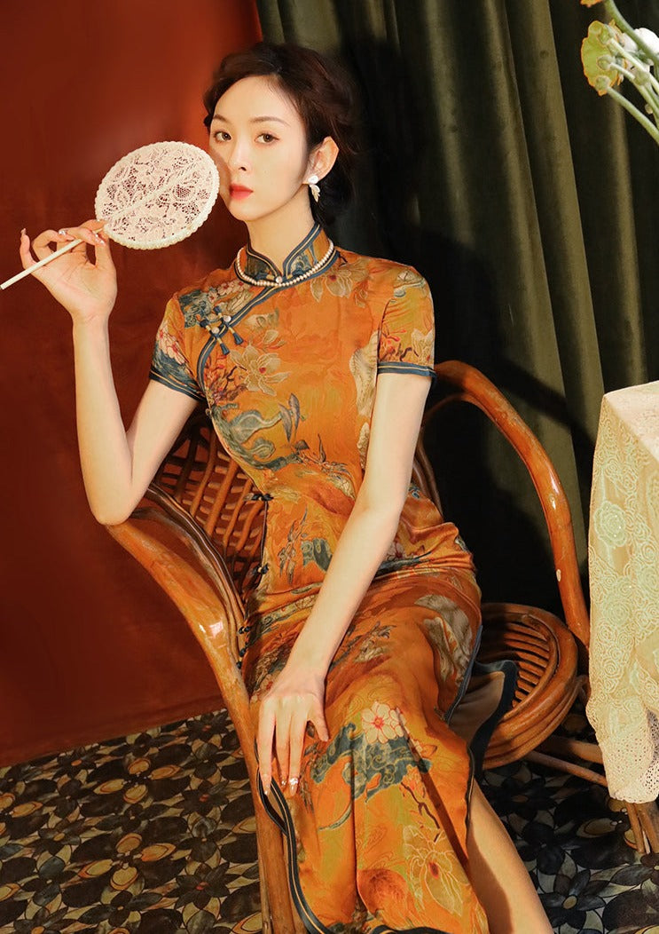 Royal Gardenia | Printed Yellow Qipao (御花园)