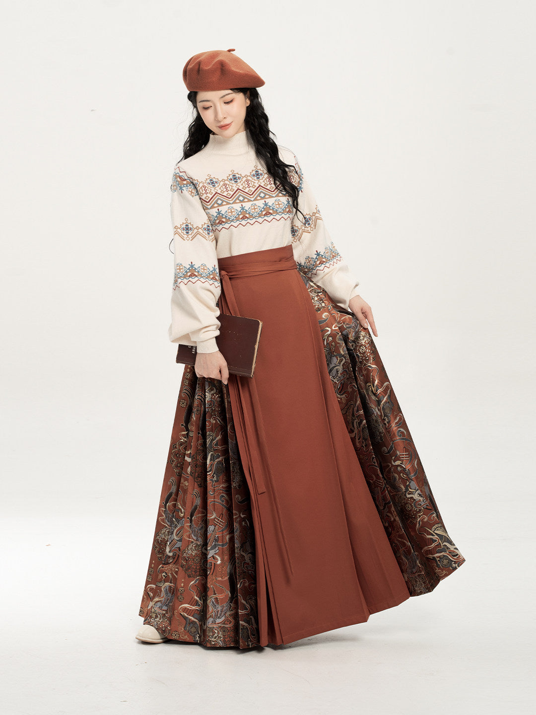 Dunhuang Museum Turtleneck Sweater and Mamianqun Hanfu Set - Pipa Music 琵琶乐 (Preorder)
