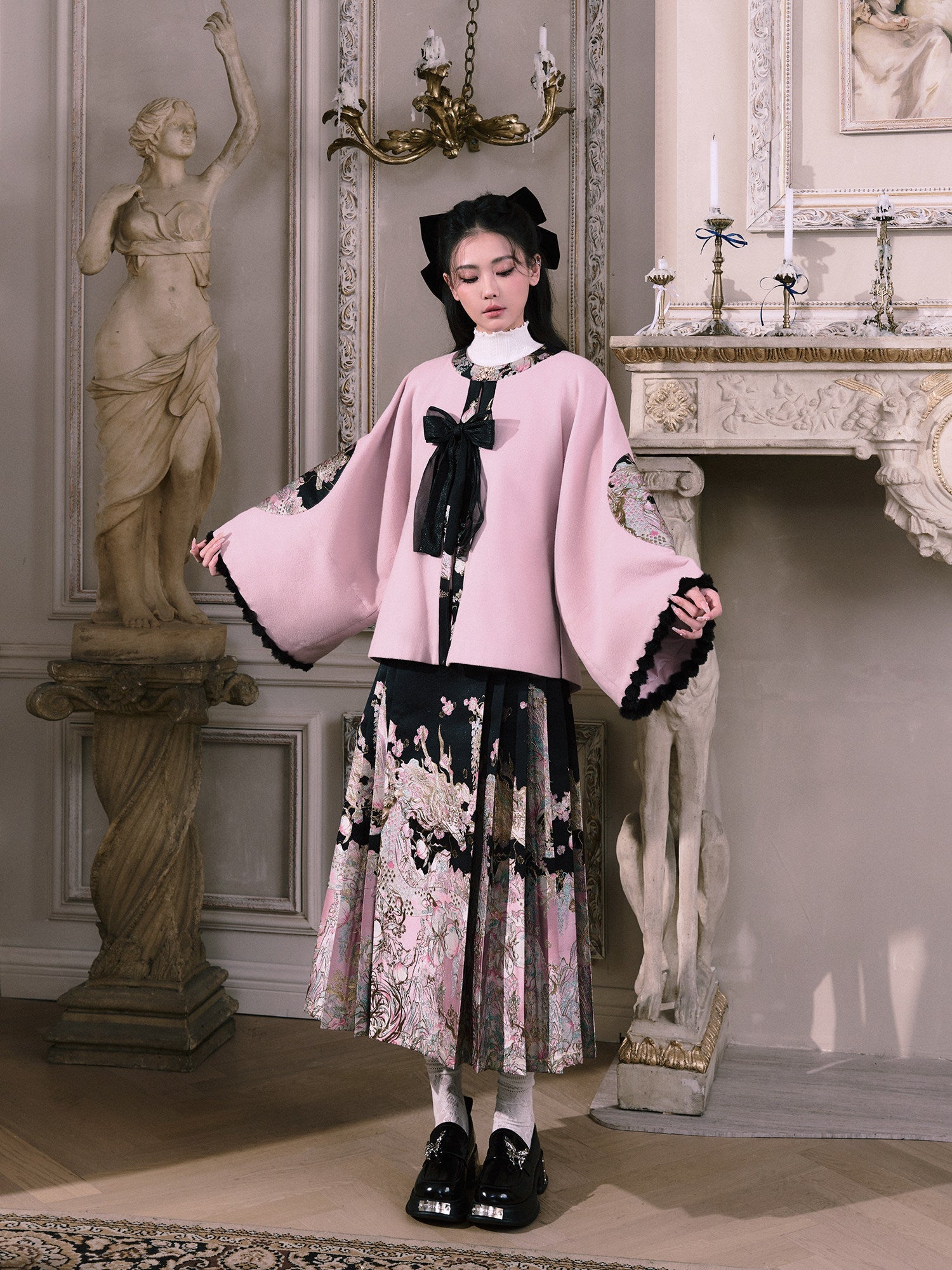 Ming Dynasty Modern Hanfu Jacket and Mamianqun - Spring Peach Mountain 春山桃龙