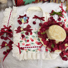 Sweet Lolita Headdress Cherry Hair Clip Straw Hat Necklace Handmade Set