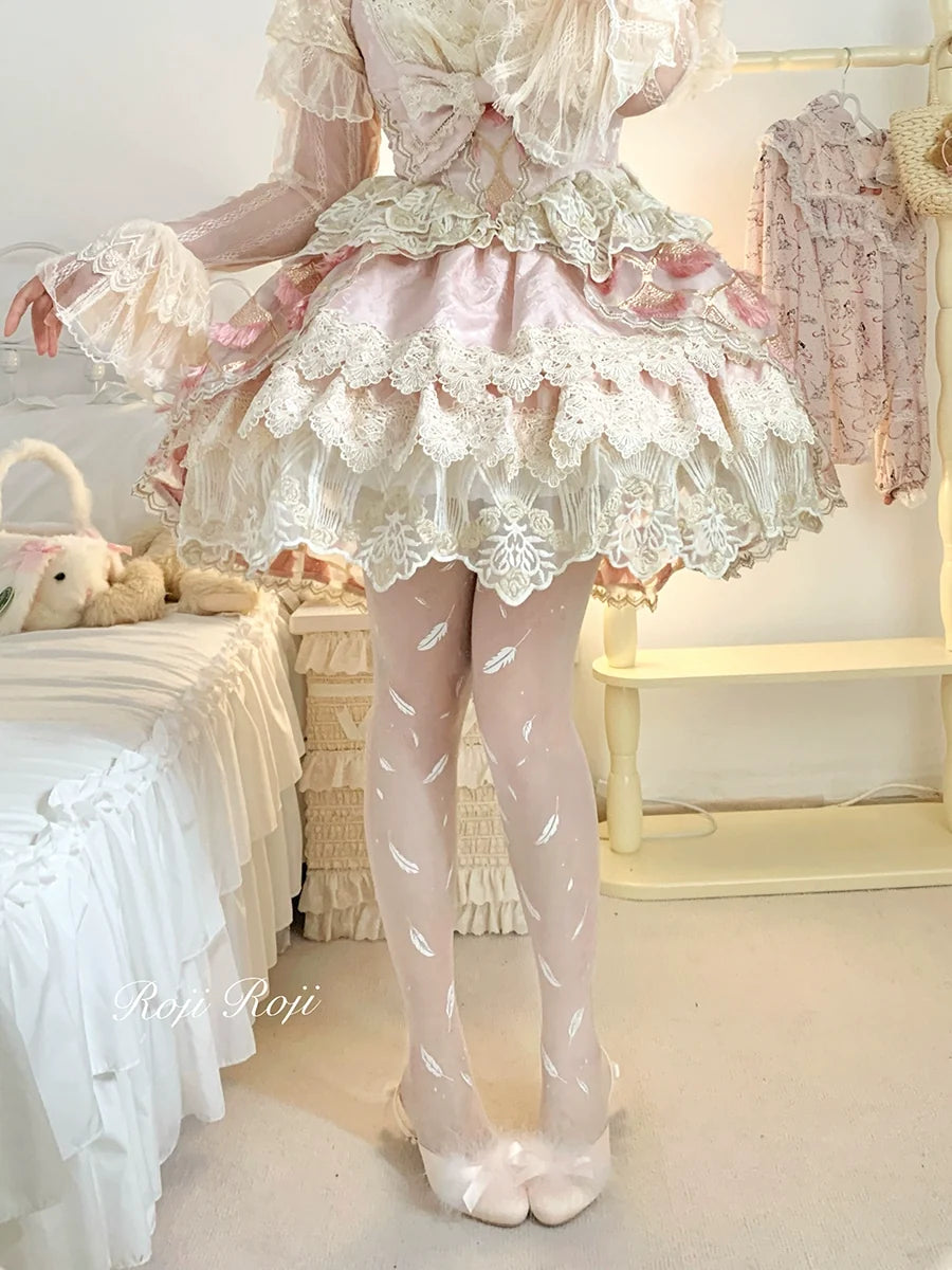 Roji Roji - Sweet Lolita Tights Women Feather Print Pantyhose