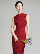Chinese Wedding Engagement & Tea Ceremony Sleeveless Floral Cheongsam | Lixiao