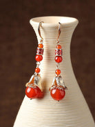 Red Agate Dangling Earrings | Cheongsam Jewelry