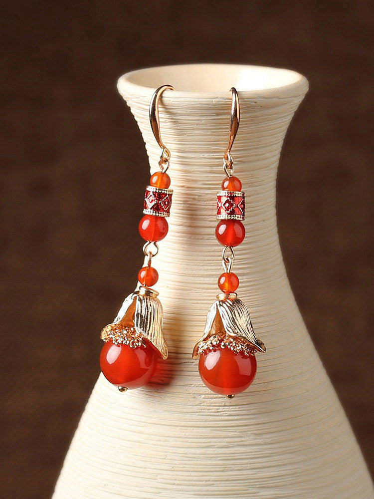 Red Agate Dangling Earrings | Cheongsam Jewelry