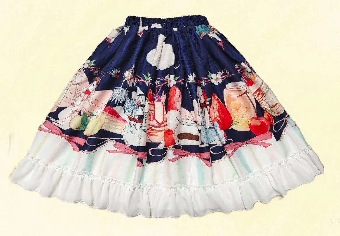 Kawaii Cotton Lolita SK With Bunny & Cosmic Cat Prints