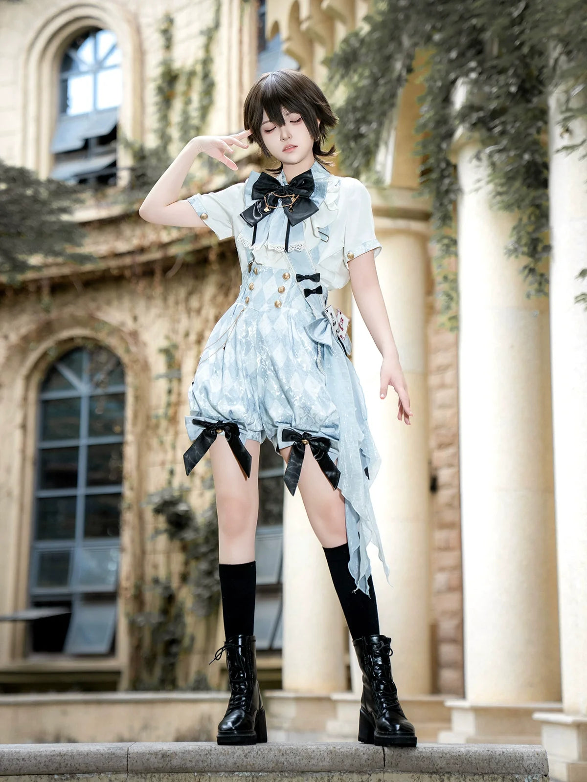 Alice in Time - Checkered Ouji Lolita Suit With Card & Rabbit Accents