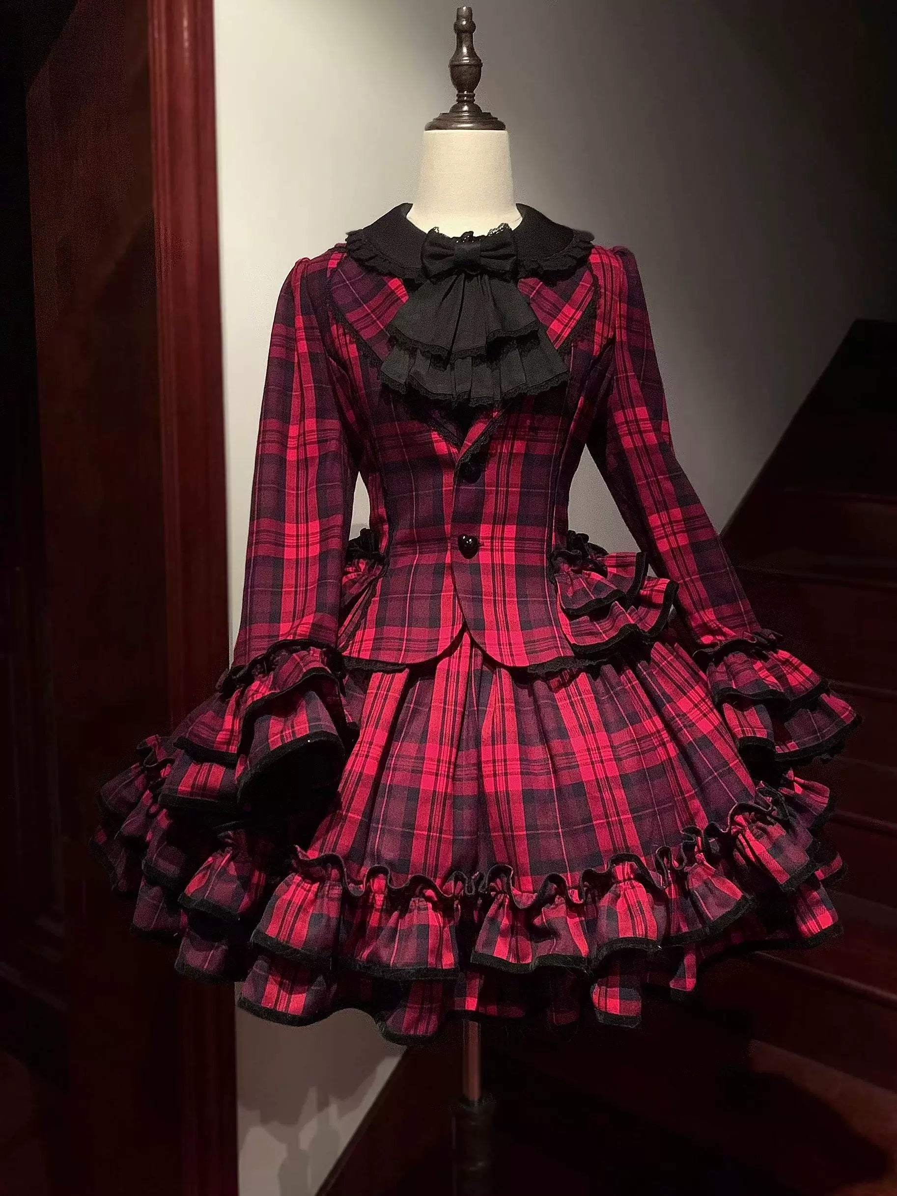 Chris's Notes - Old School Lolita Plaid Coat Set, Tiered Skirt