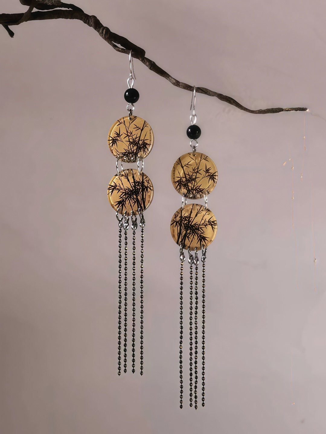 Bamboo Leaves Round Tassel Earrings | Hanfu Jewelry