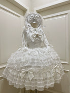 Dream Prelude - Dreamy Princess Lolita JSK Dress Suit, Tiered Lace Black
JSK + Back Trailing Bow S