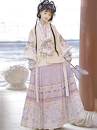 Ming Dynasty Embroidered Cross Collar Jacket & Printed Mamian Skirt | Purple Softness 紫暖暖
