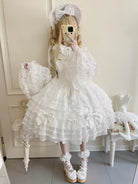 Dream Prelude - Dreamy Princess Lolita JSK Dress Suit, Tiered Lace Black
JSK + Back Trailing Bow S