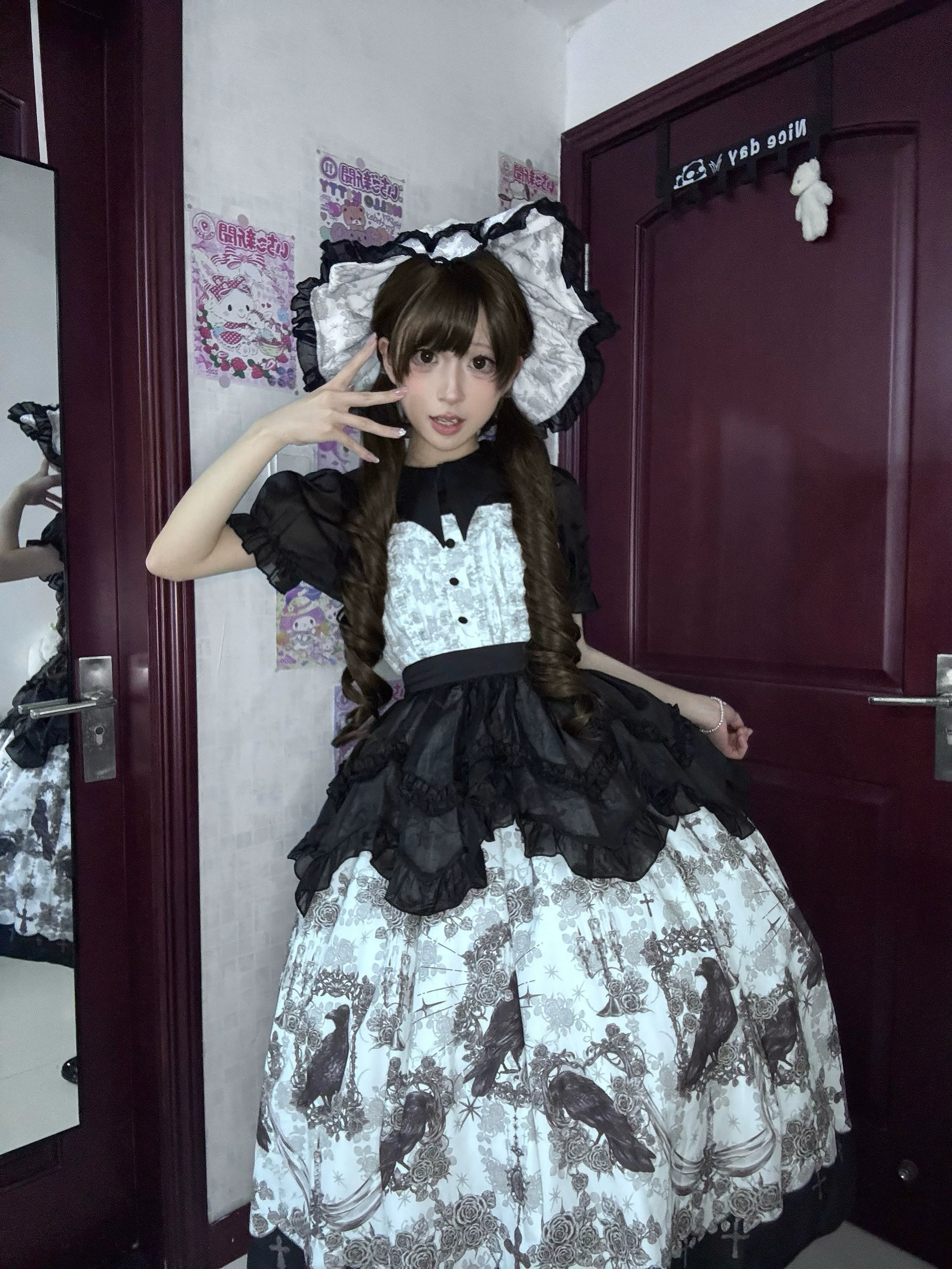 Mystic Crow - Gothic Lolita Crow Printed JSK Dress with Adjustable Straps