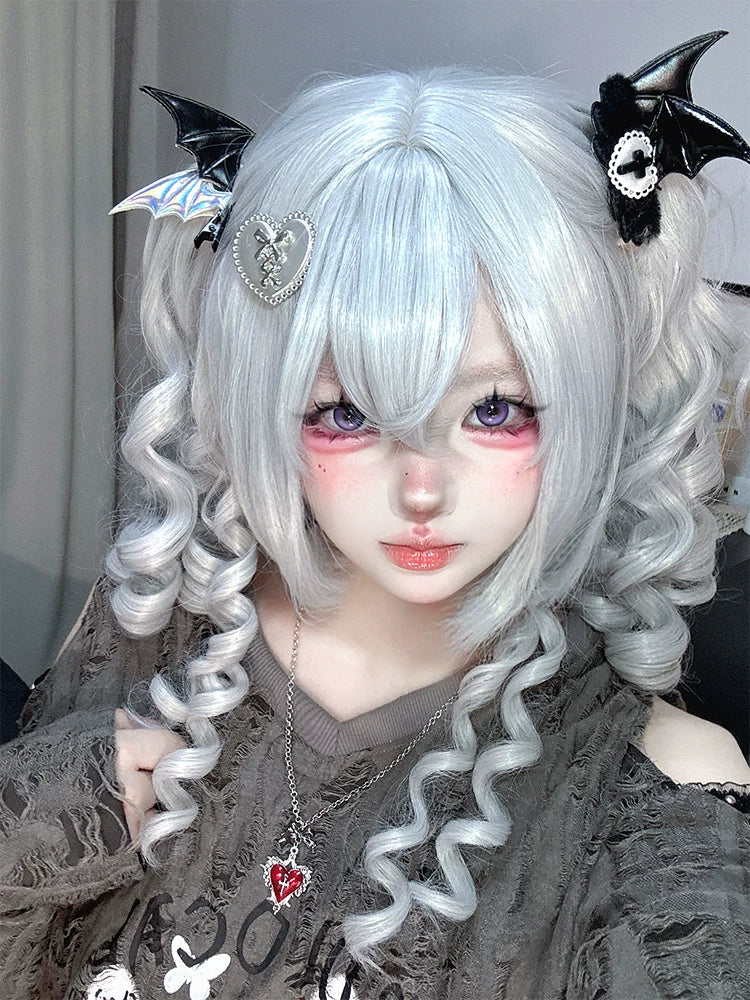 Gothic Lolita Short Wig, Detachable Curl Ponytails