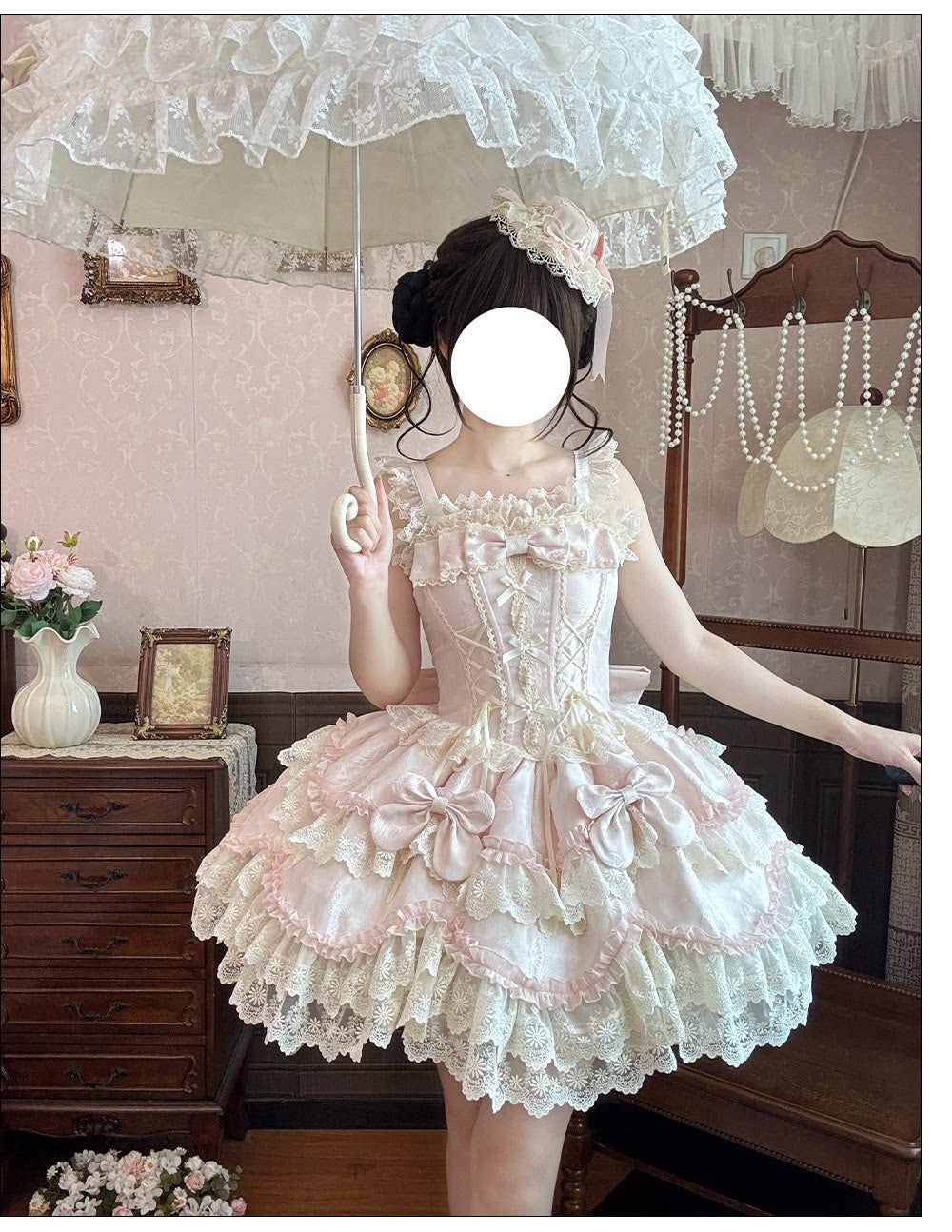 Realm of Sea Moon - Sweet Lolita Jacquard JSK, Boned Waist & Petal-shaped Hem