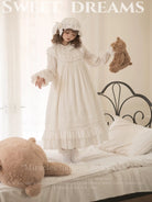 White Goodnight - Doll-like White Long Lolita OP with Ruffles