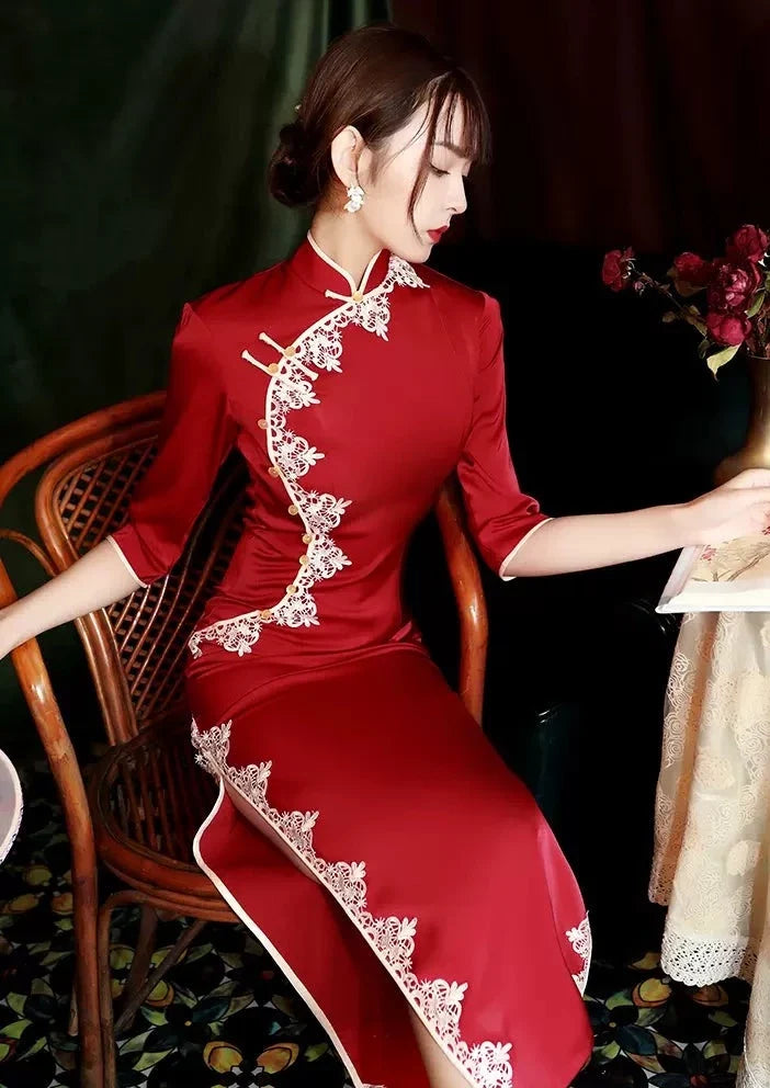 Ruby | Stain Qipao Dress (朱砂)