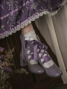 Angel Floral Wall - Classic Lolita Straps Ankle Boots, Side Zipper