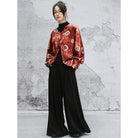 New Chinese Style Autumn Orange Red Print Loose Bat Sleeve Velvet Jacket