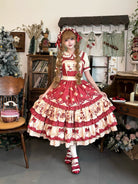A Red Apple - Sweet Lolita JSK Dress, Tiered Hem Apron