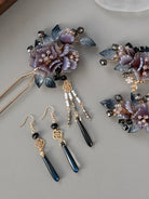 Ink Cloud Dark Purple Floral Hanfu Hair Accessories Set