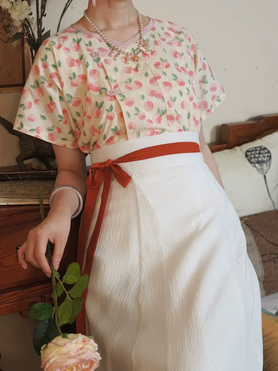Taozi Guodong 桃子果冻 Peach Jelly Modernized Tang Dynasty Beizi Banbi Top & Poqun Skirt Set