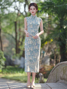 Sleeveless Patterned Midi Cheongsam | Bubbles