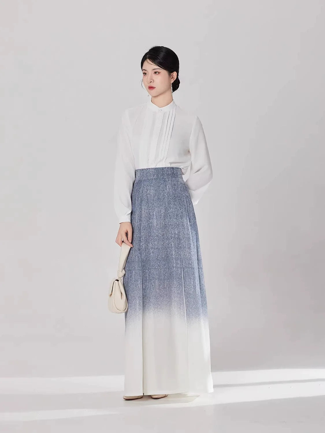 New Chinese Style Women Long Sleeve Top and Three Pleat Skirt Modern Hanfu Set - Spring Diaries 春涧集 (Preorder)