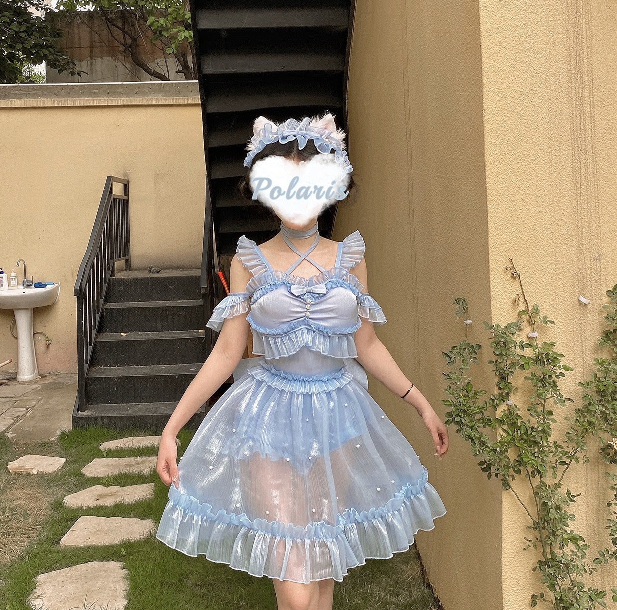 Mermaid - Lolita Inspired Swimsuit with Tulle Overlay and Trailing
