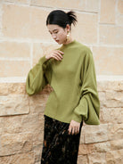 New Chinese Style Cashmere Blend Pipa Sleeve Knitted Sweater - Cangtai 苍苔