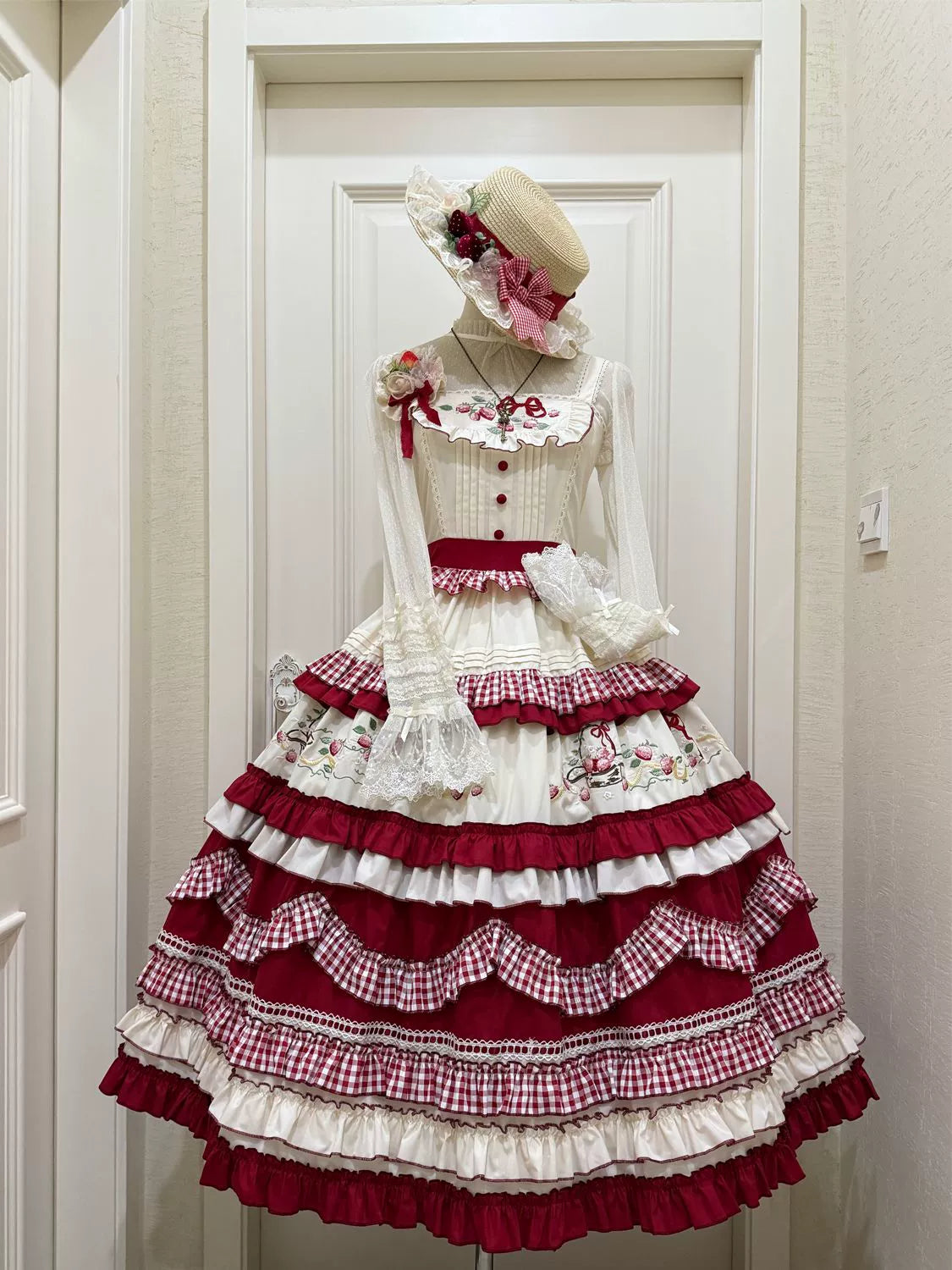 Hanguliang - Strawberry Basket - Country Lolita JSK Dress, Strawberry Embroidery