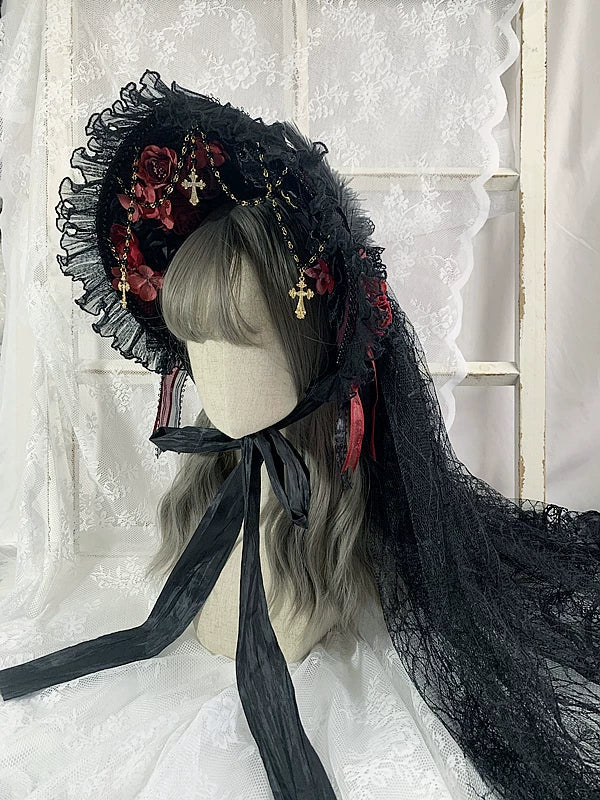 Gothic Lolita Lace BNT, Pearl Chain and Cross Pendants