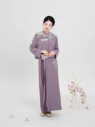 Ming Dynasty Modern Hanfu Long Sleeve Top with Spiral Skirt and Cloud Collar - Falling Wisteria 花落紫藤