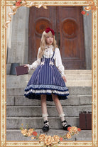 Elegant Lolita Stripe High-waist Jumper Dress Set and Cape