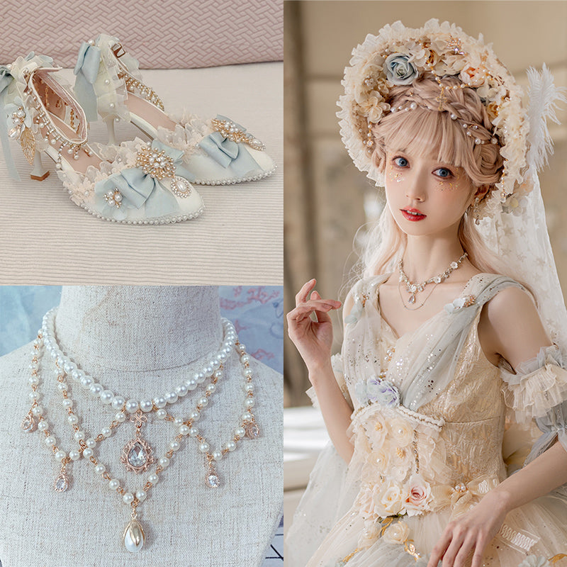Gorgeous Lolita Tea Party Necklace, High Heels Shoes and BNT Hat