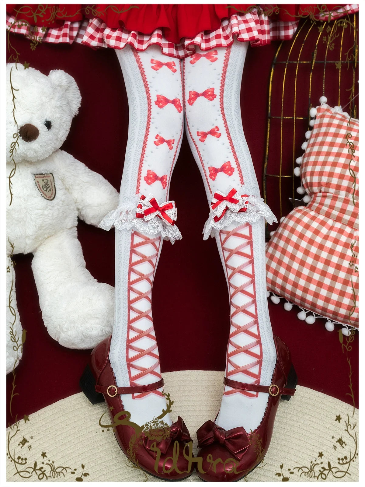 Yidhra - Christmas Lolita Pantyhose with Calf Lace Decoration