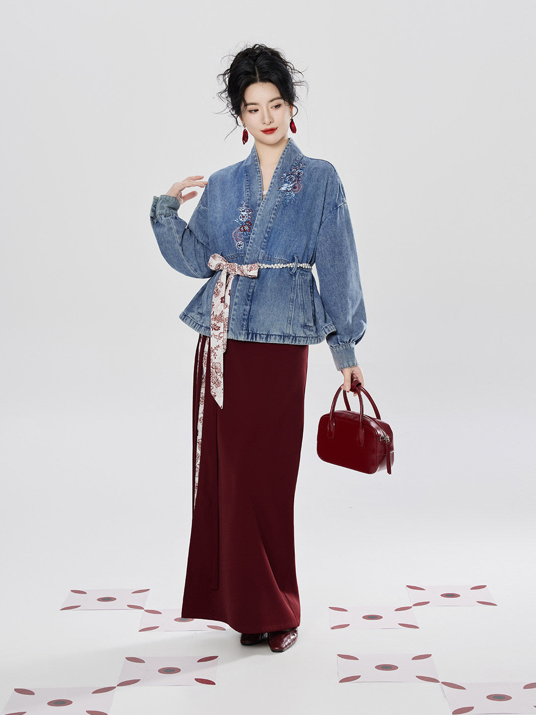 Hong Kong Beauty | New Chinese Style Denim Jacket and Skirt Set