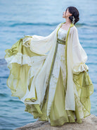 New Chinese Style Botanic Tie Dye Dress and Long Robe Hanfu Set - Qingyuan 青玉案 (Preorder)
