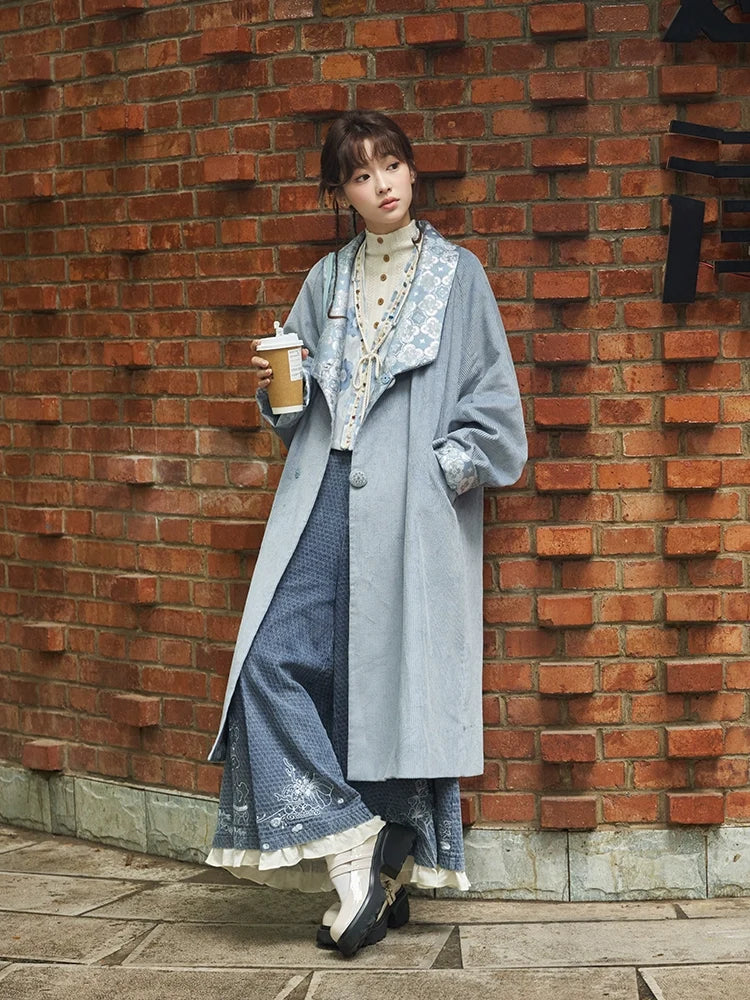 Bo Xinyue 波心月 - Autumn Corduroy Brocade Coat, Chinese Style Trench Coat for Women