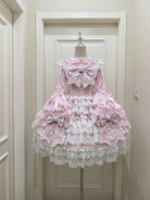 Cross Heart Knot - Sweet Lolita JSK Suit Tiered Ruffles Dress, Lace Blouse