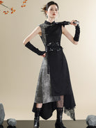 Ink Wash Mandarin Collar Dress | New Chinese Style Sleeveless Long Dress