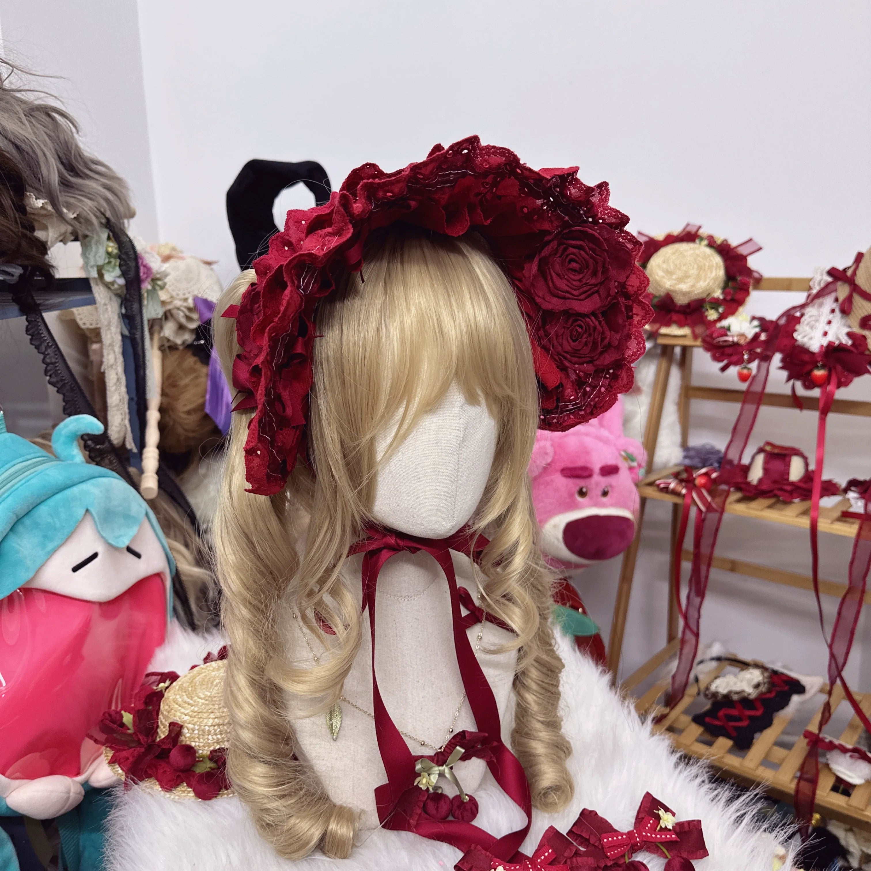 Handmade Cotton Lolita Bonnet Rose Elements BNT